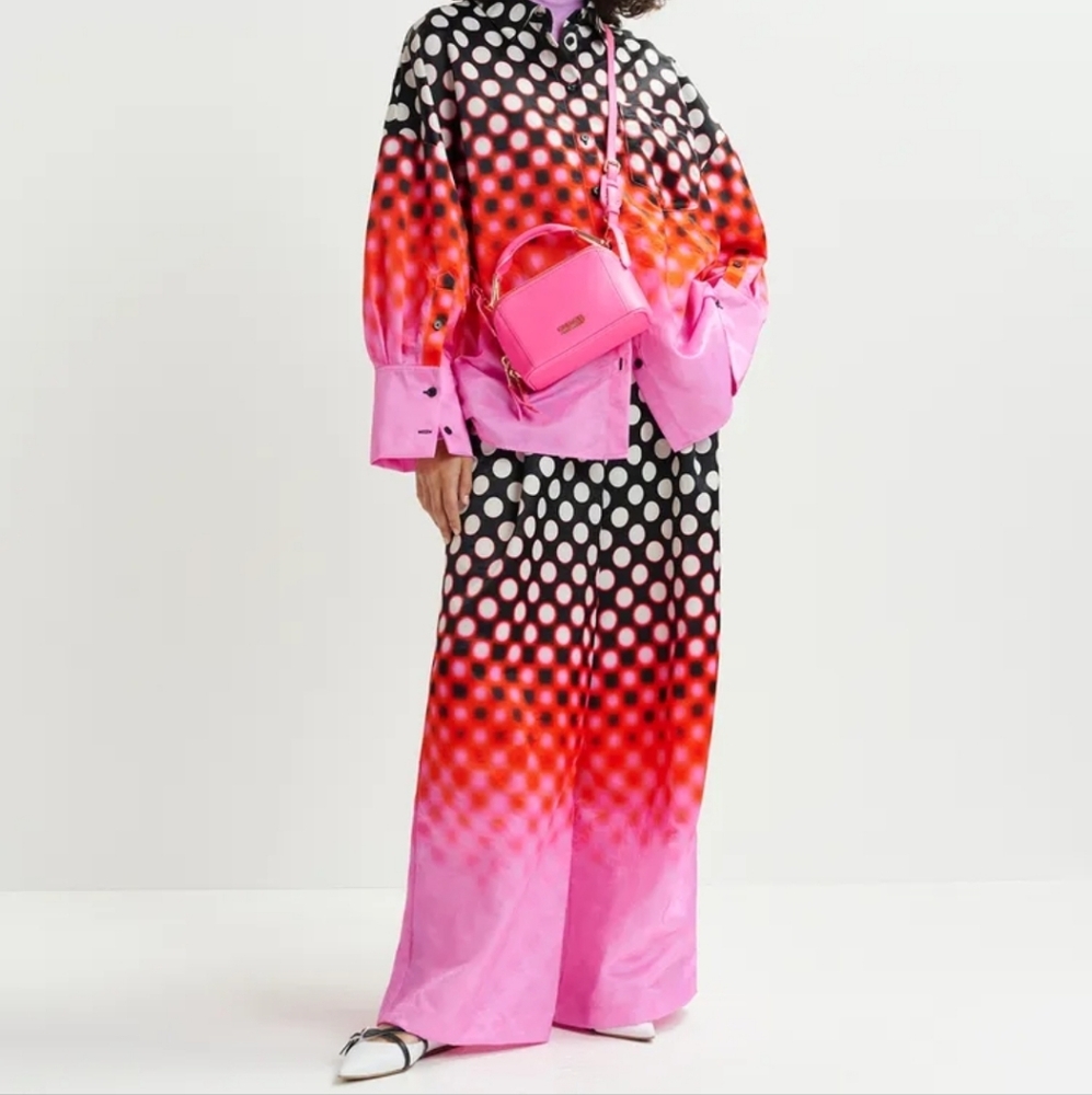 Black, red and pink ombre printed wide-leg satin pants  (Size 36 / Size 4)